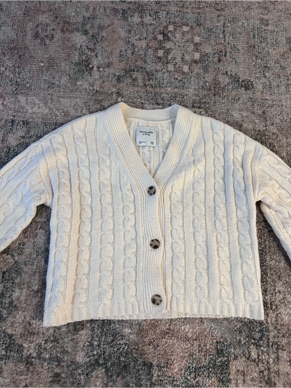 Abercrombie & Fitch Cream Cable Knit Button-Front Cardigan